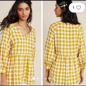 Anthropologie Maeve Yellow Gingham Tunic Top size XS